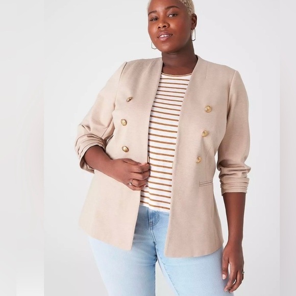 Lane Bryant Ponte Bryant Collarless Blazer Size 24 3X Oatmeal Heather NWT - Picture 8 of 8